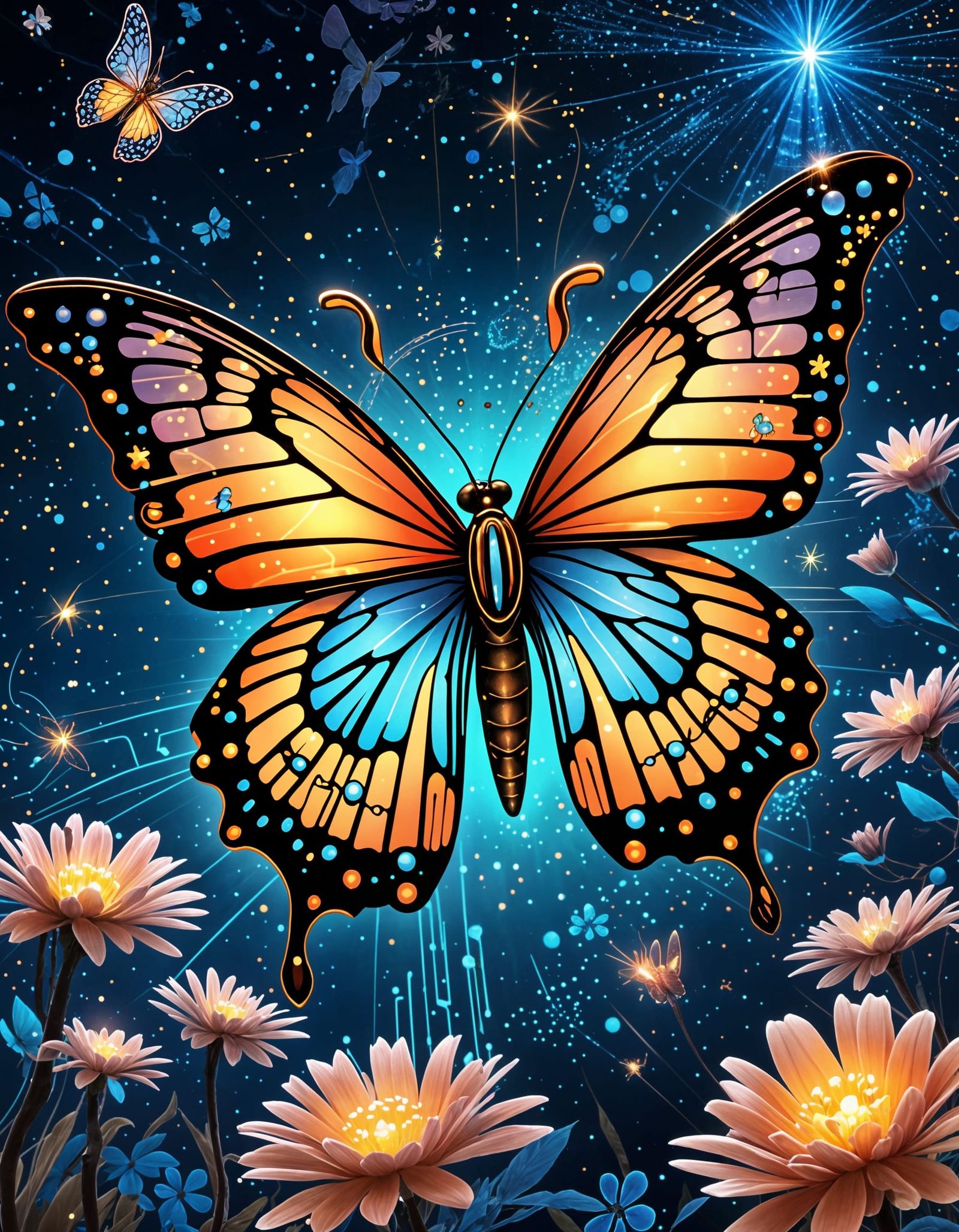 Cybernetic Butterfly in Luminous Garden
