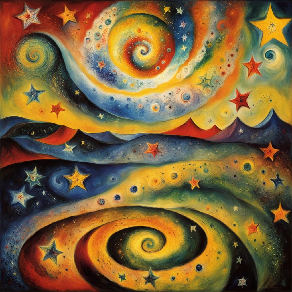 Chagall-esque Maelstrom of Flowing Stars in Oil