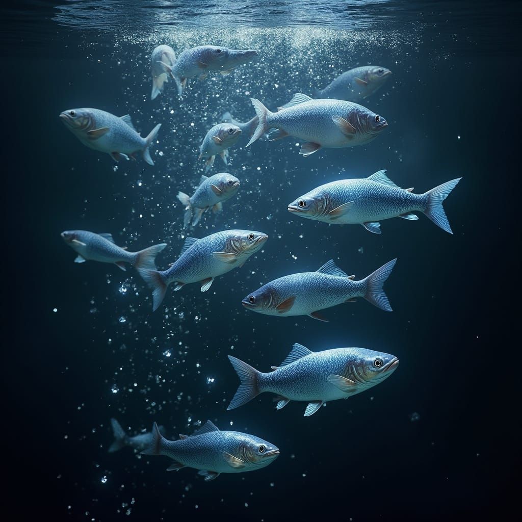 Luminous Fish Dance in Dark Abyssal Waters