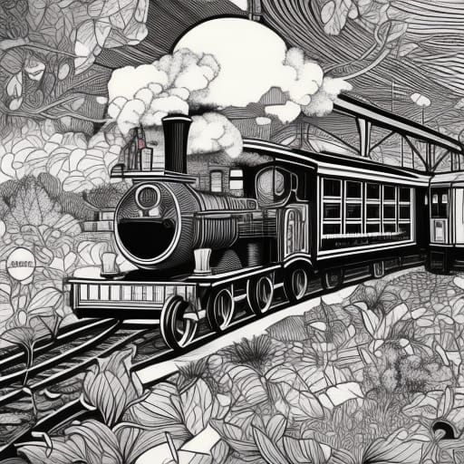 Steam Train Illustration in Altermodern Style