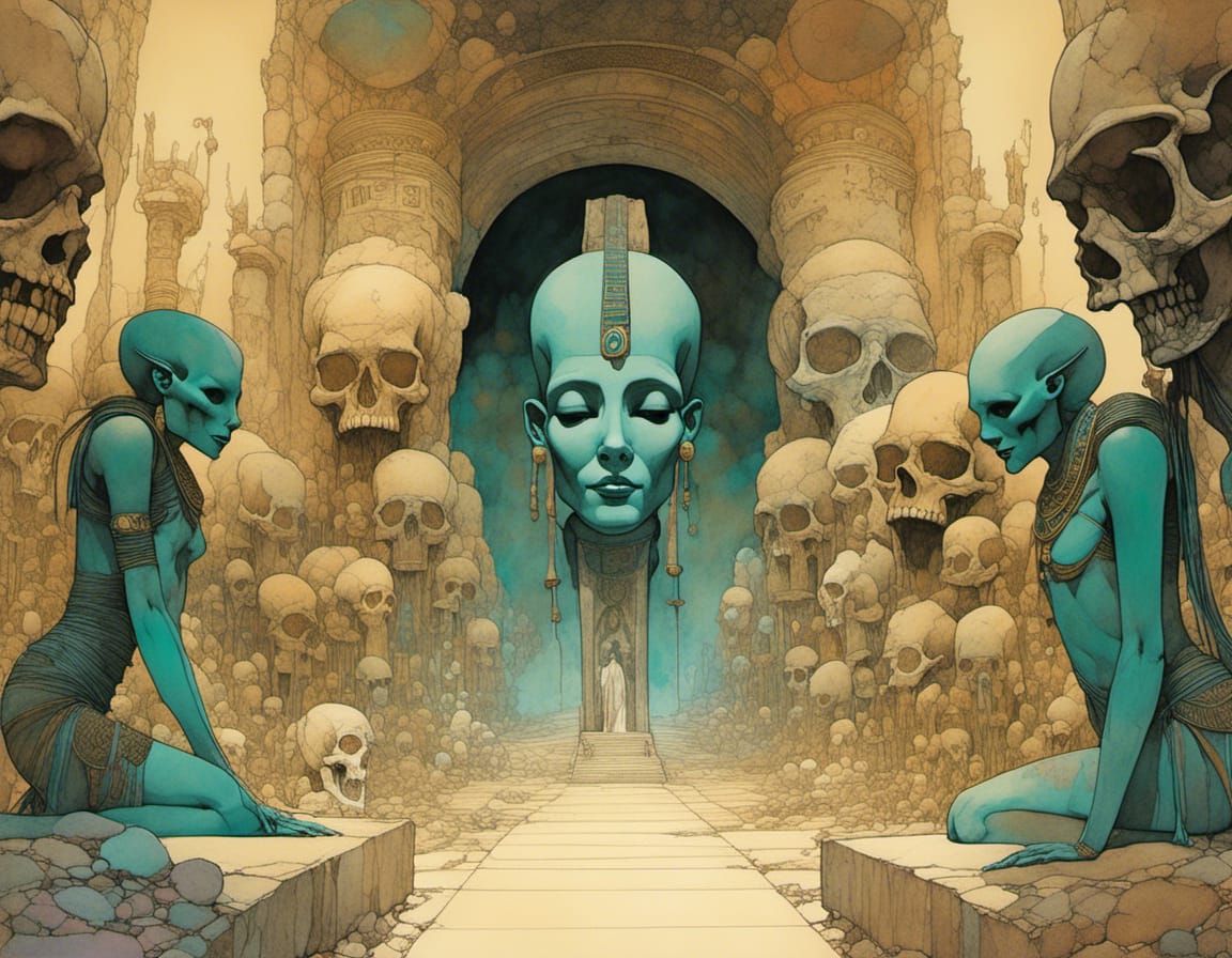 Mystical Egyptian Catacomb Nightmare in Sepia Tones