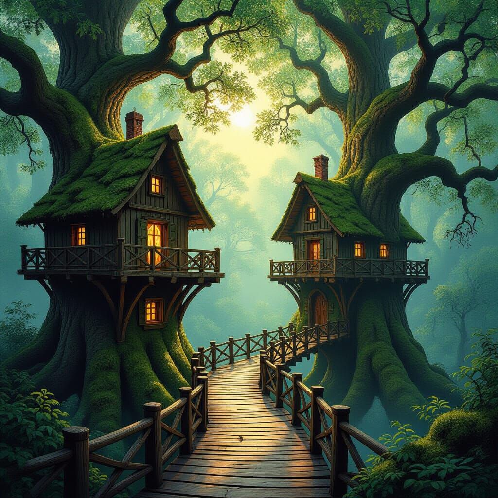 Fantasy Treehouse Village in Ancient Forest