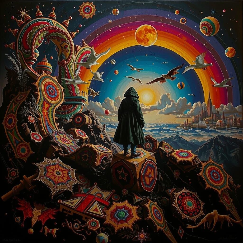 Neon Cityscape Under a Cosmic Sunset