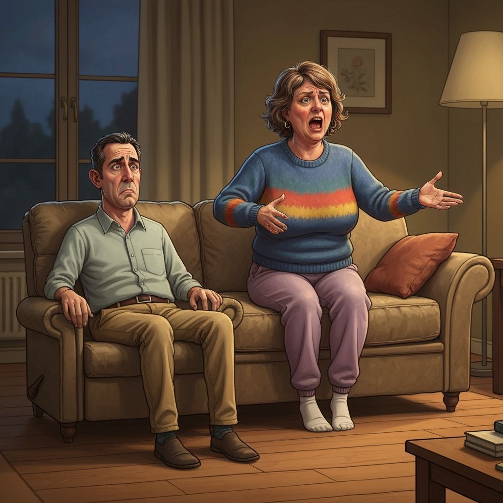 Humorous Caricature of a Chatty Middle-Aged Woman