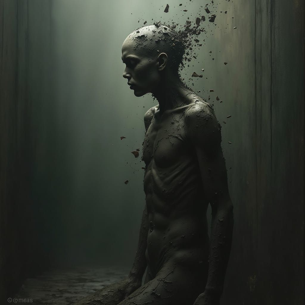 Shattered Human Figure in Dark Surrealism