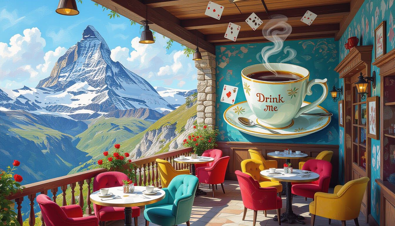 Impasto Mountain Cafe: Whimsical Wonderland Art
