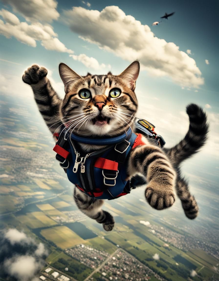 A cat doing a parachute jump