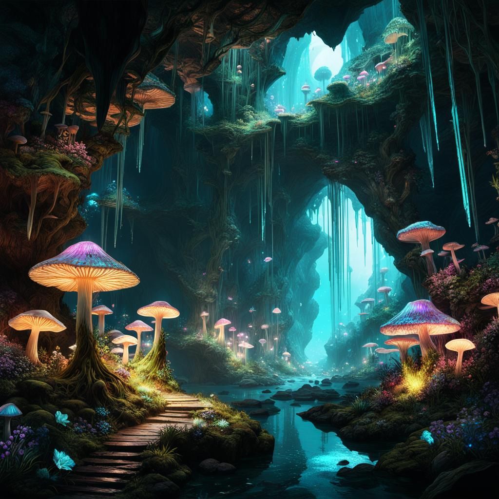 Mysterious Crystal Caverns: Fantasy Concept Art