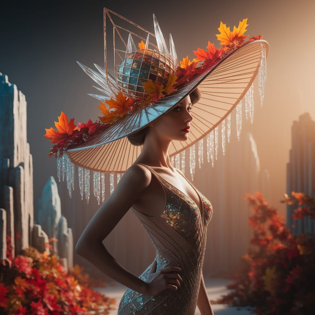 Autumn Leaves & Ice Crystal Hat on Fashion Model