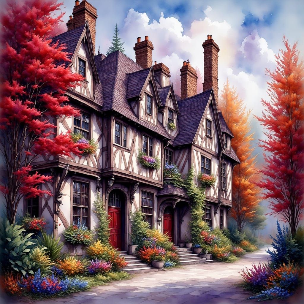 Tudor Architecture in Rich, Vibrant Colors