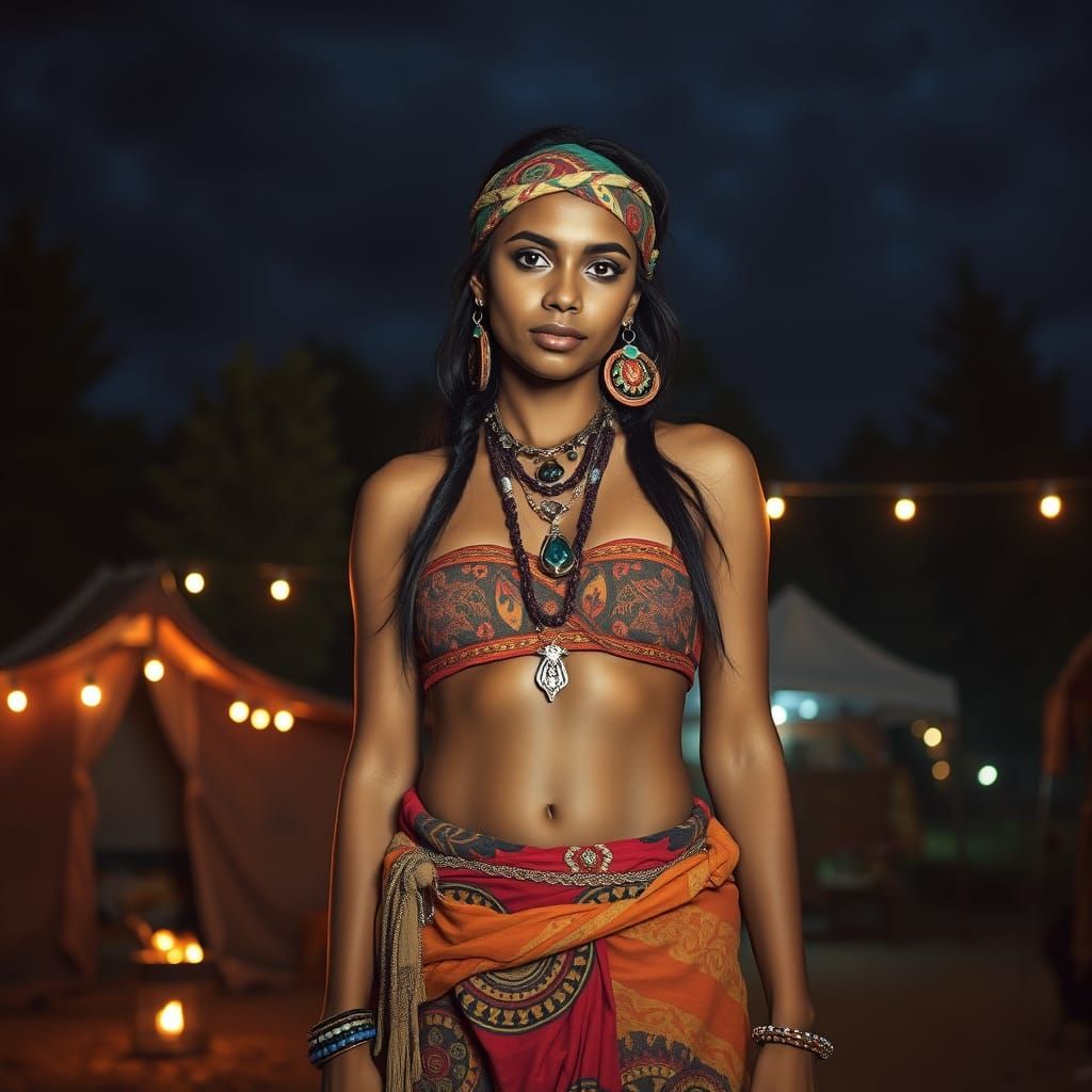 Gypsy Woman in Camp: Gritty Fantasy Art Style