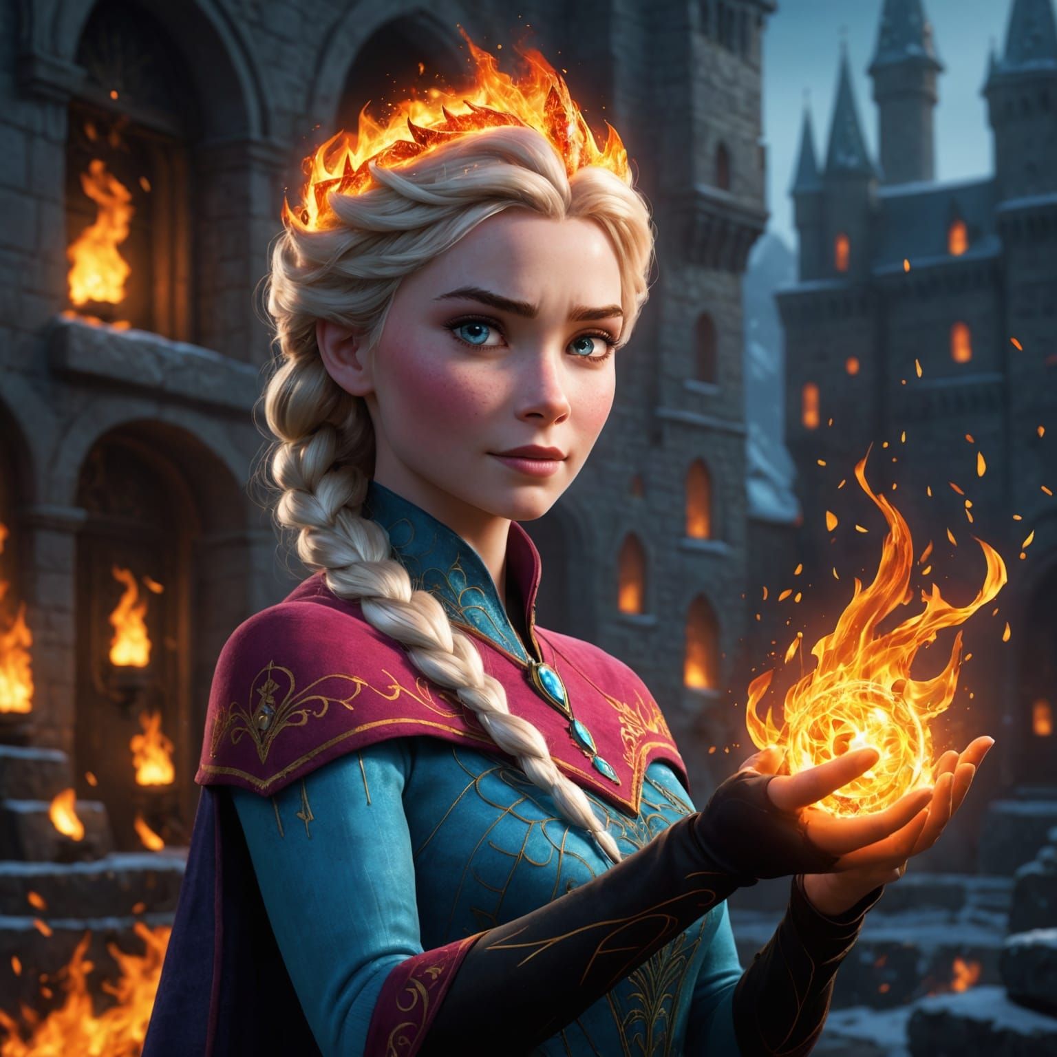 Elsa with Fire Powers as Matte Painting