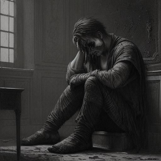 Depressed Man with Razor Blade in Horror Style