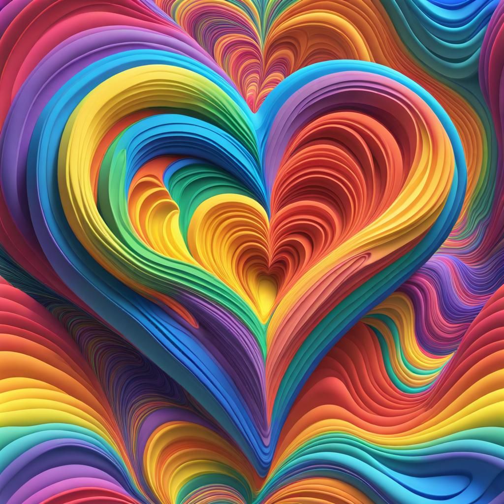 Radiant Rainbow Plasticine Love Heart in 8K