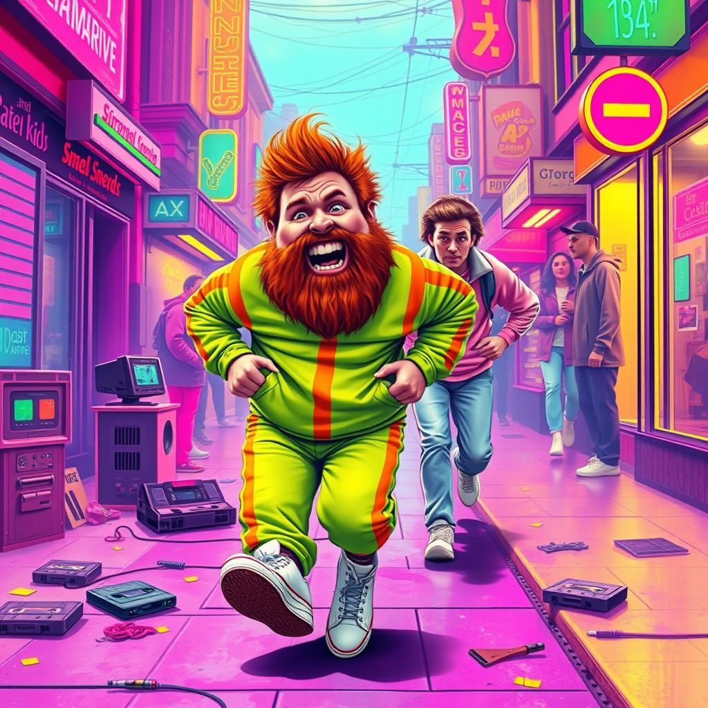 Retro 80s Chase Scene with Neon Accents