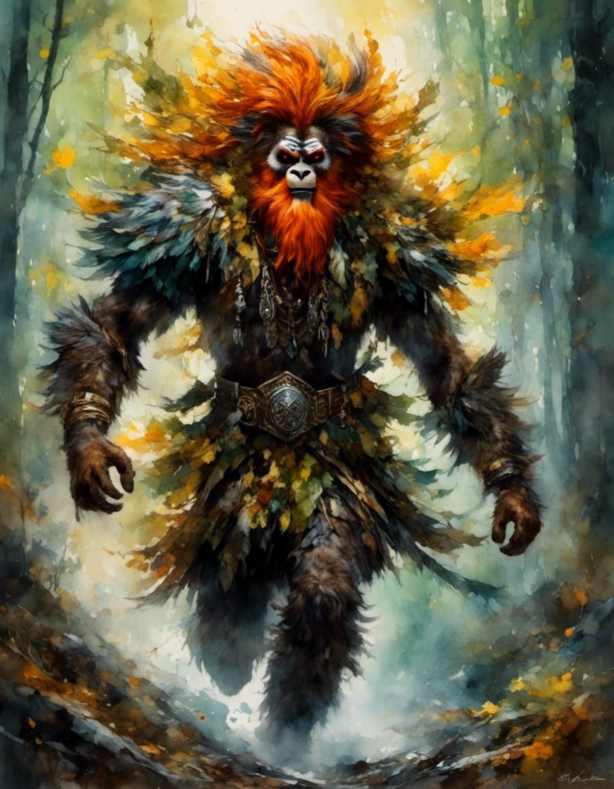Forest God Running: Gouache Painting with Dynamic Lighting