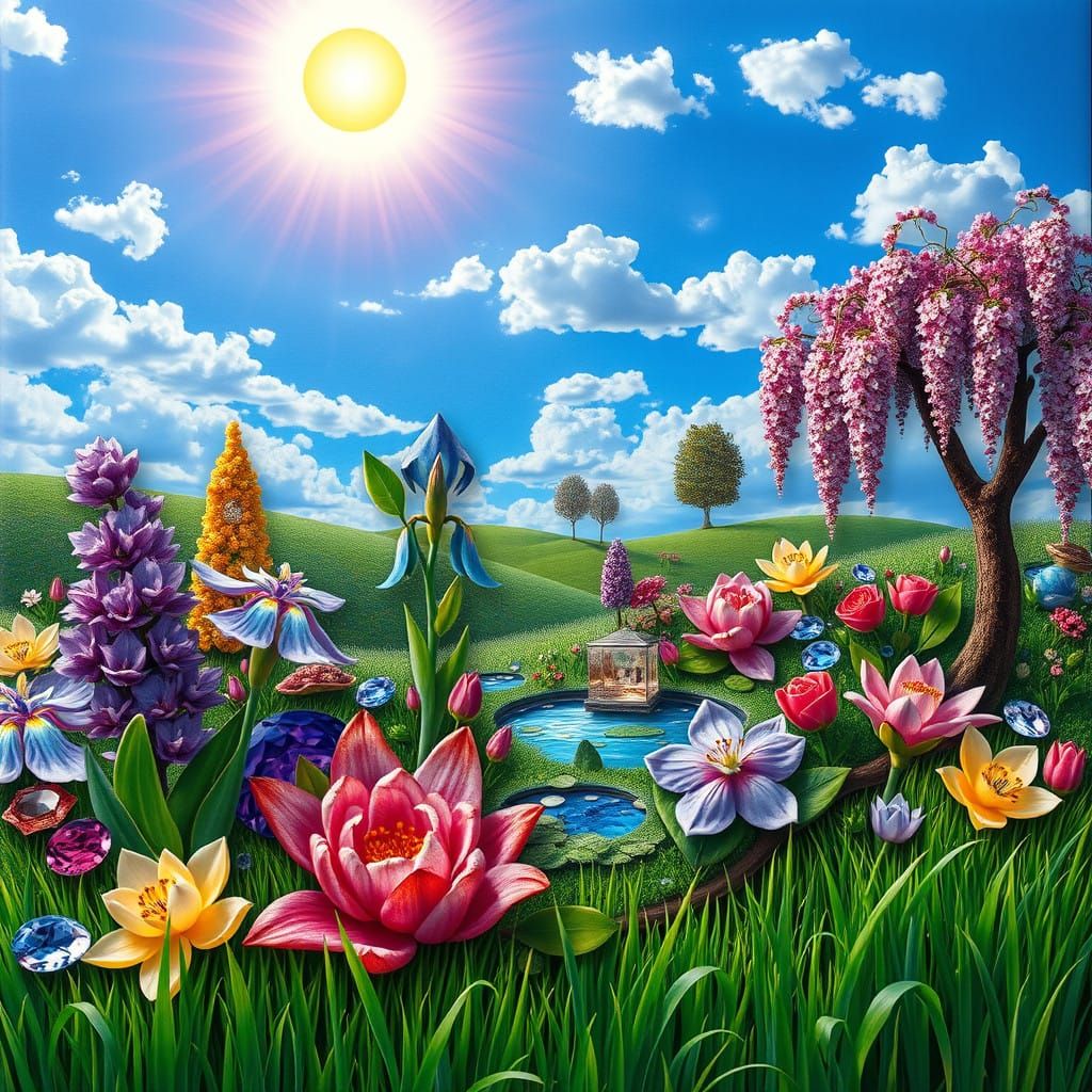 Surreal Gemstone Garden in Salvador Dali Style