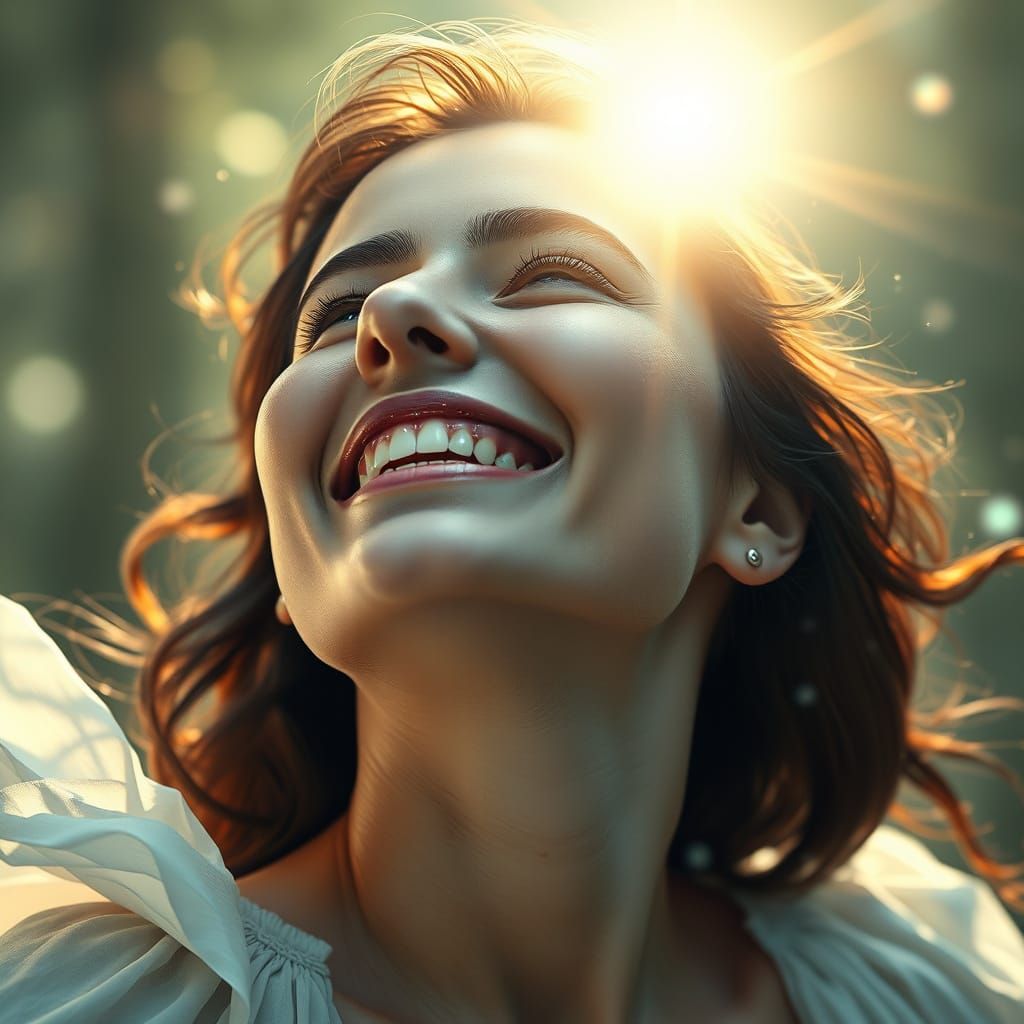 Euphoric Woman with Binary Code in Digital Painting Style