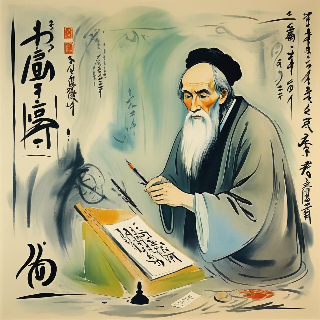 Rabbit Calligrapher in Icon Painting Style