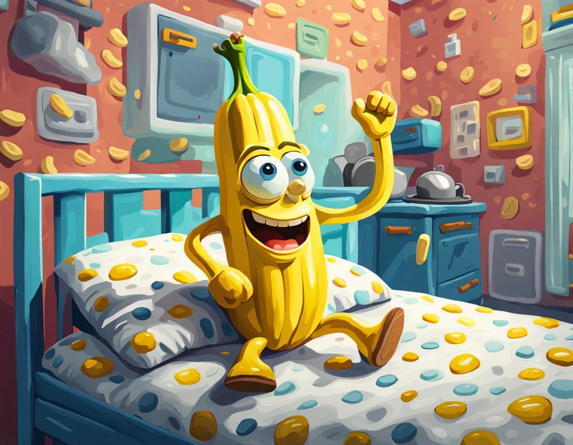 Sick Cartoon Banana in Bed Oil Painting