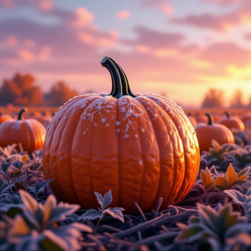 Rosy Dawn Over Frosty Pumpkin Patch