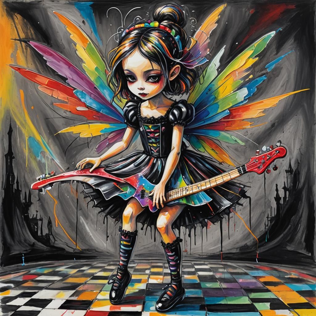 Dark Gothic Ballerina Fairy Art in Fauvist Style