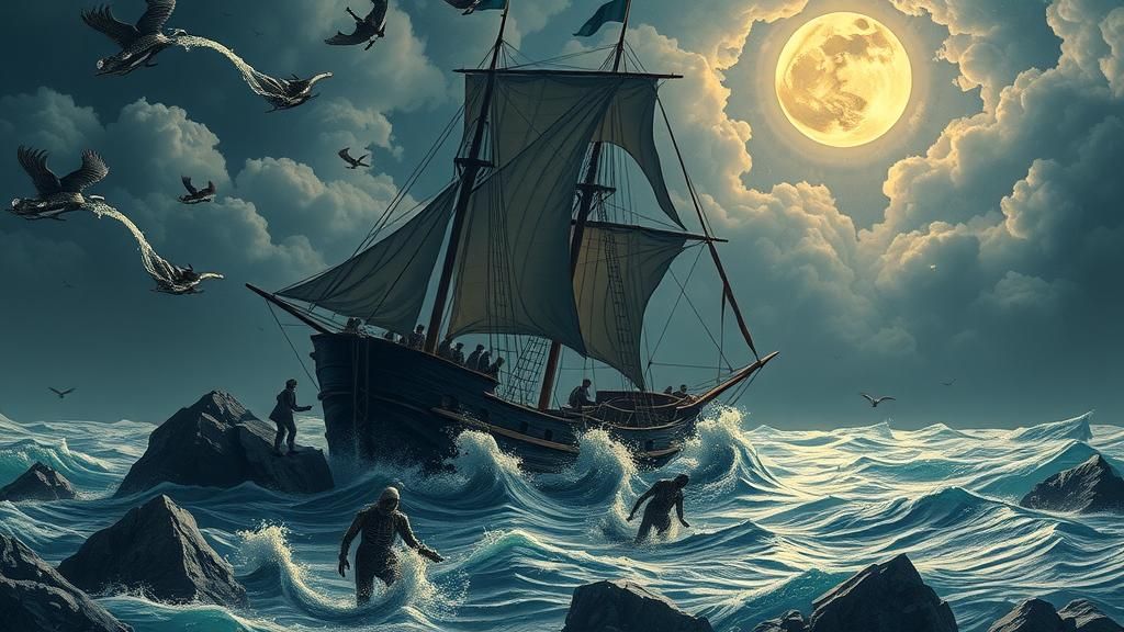 Frigate in Peril on a Moonlit Sea