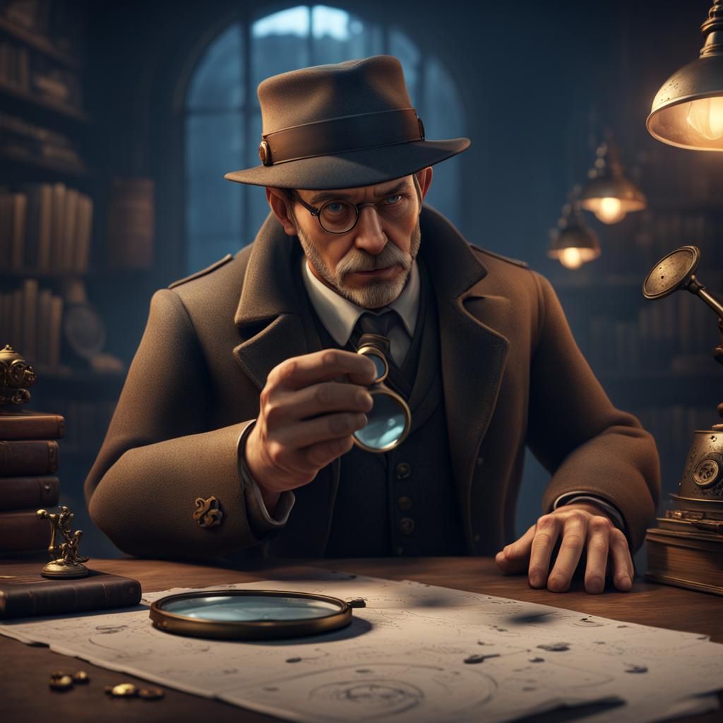 Detective Examines Paw Prints: Detailed Matte Painting