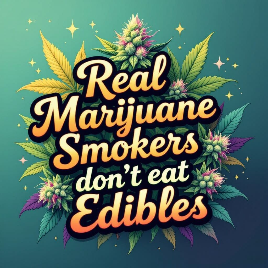 Vibrant Marijuana Scene with Cursive Script