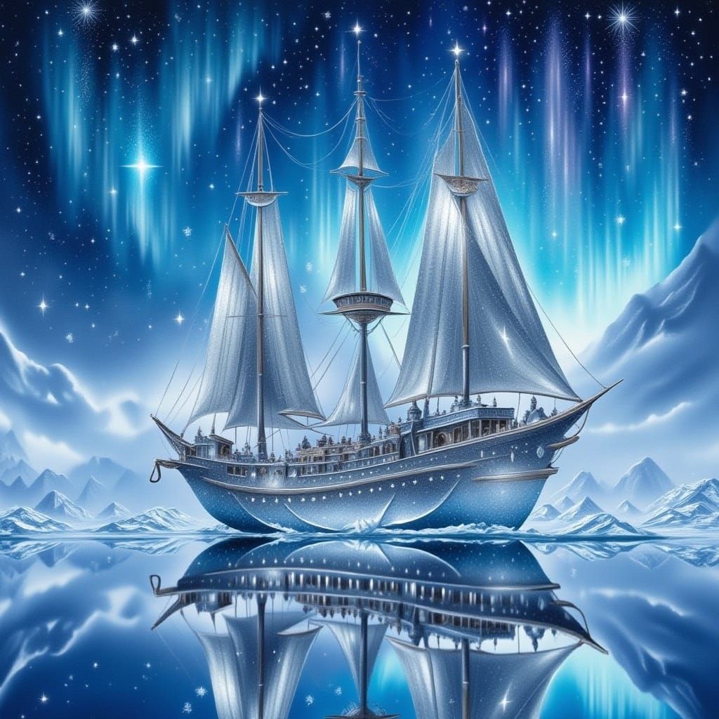 Icy Arctic Ship in Watercolor Painting