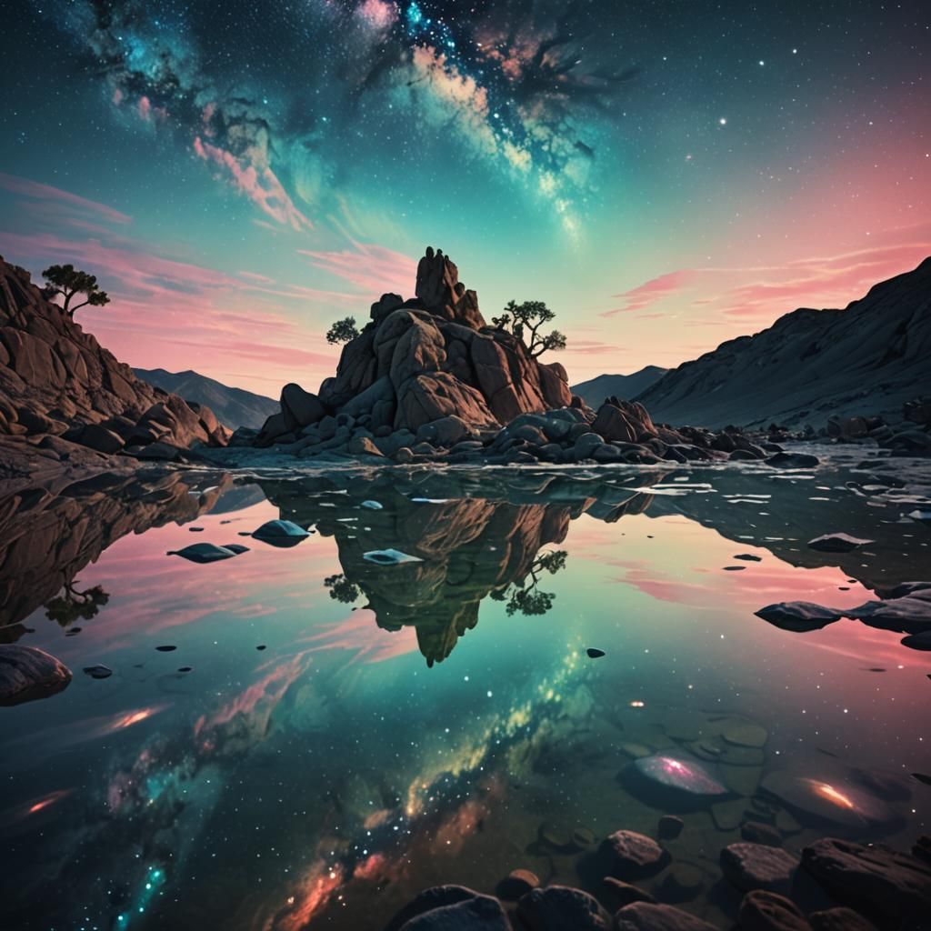 Surreal Galaxy Reflected in Calm Waters