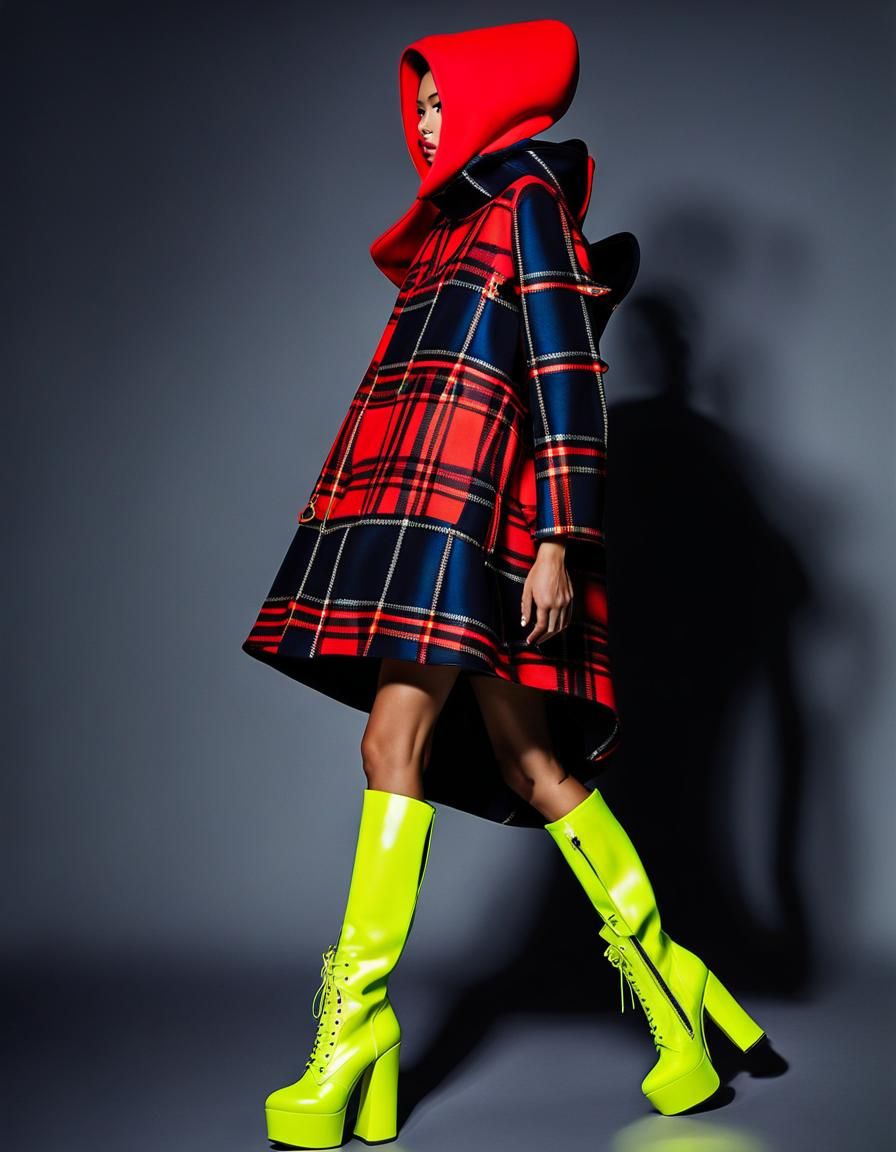 Avant-Garde Neon Plaid Fashion Runway