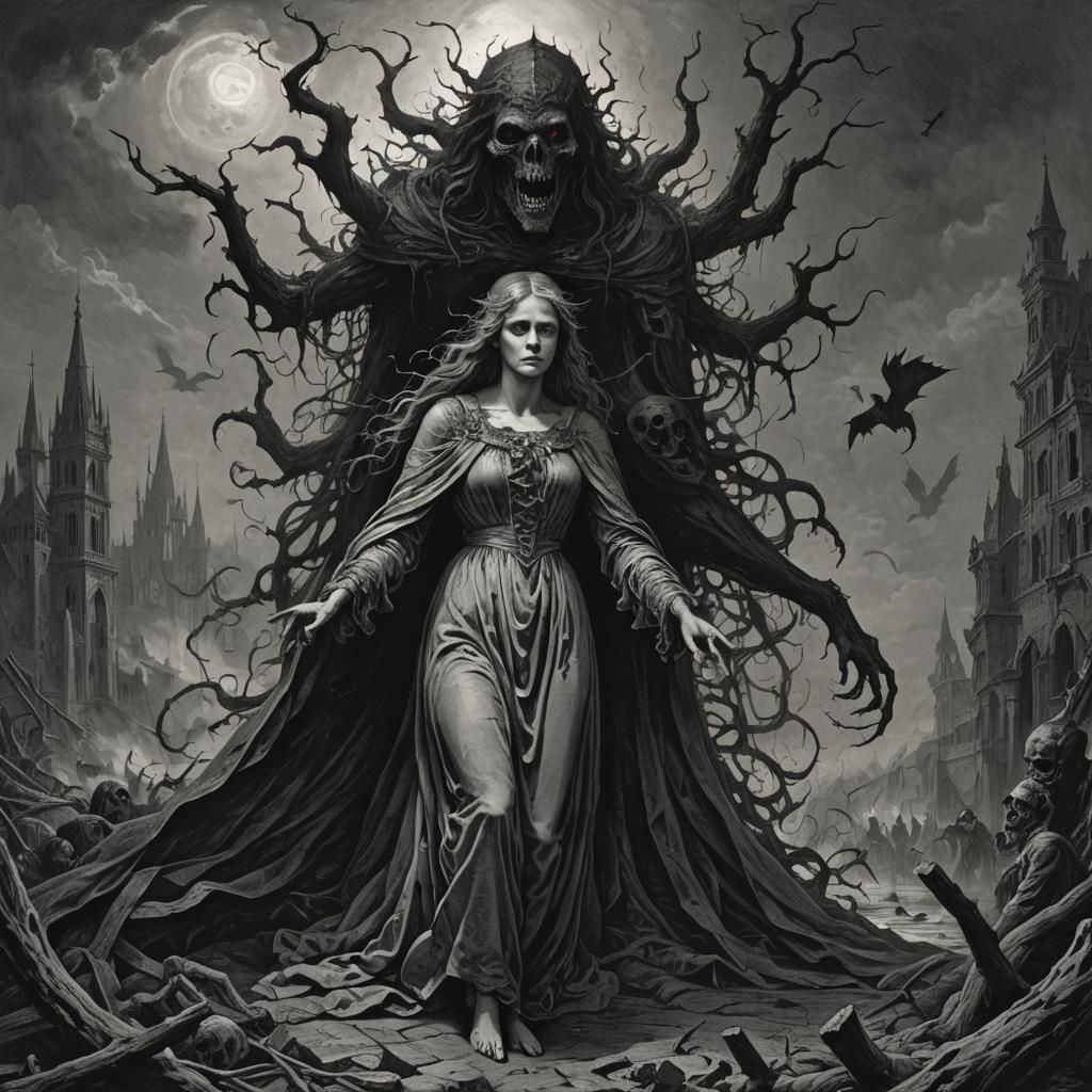 Horrific Dark Fantasy Illustration in Doré Style