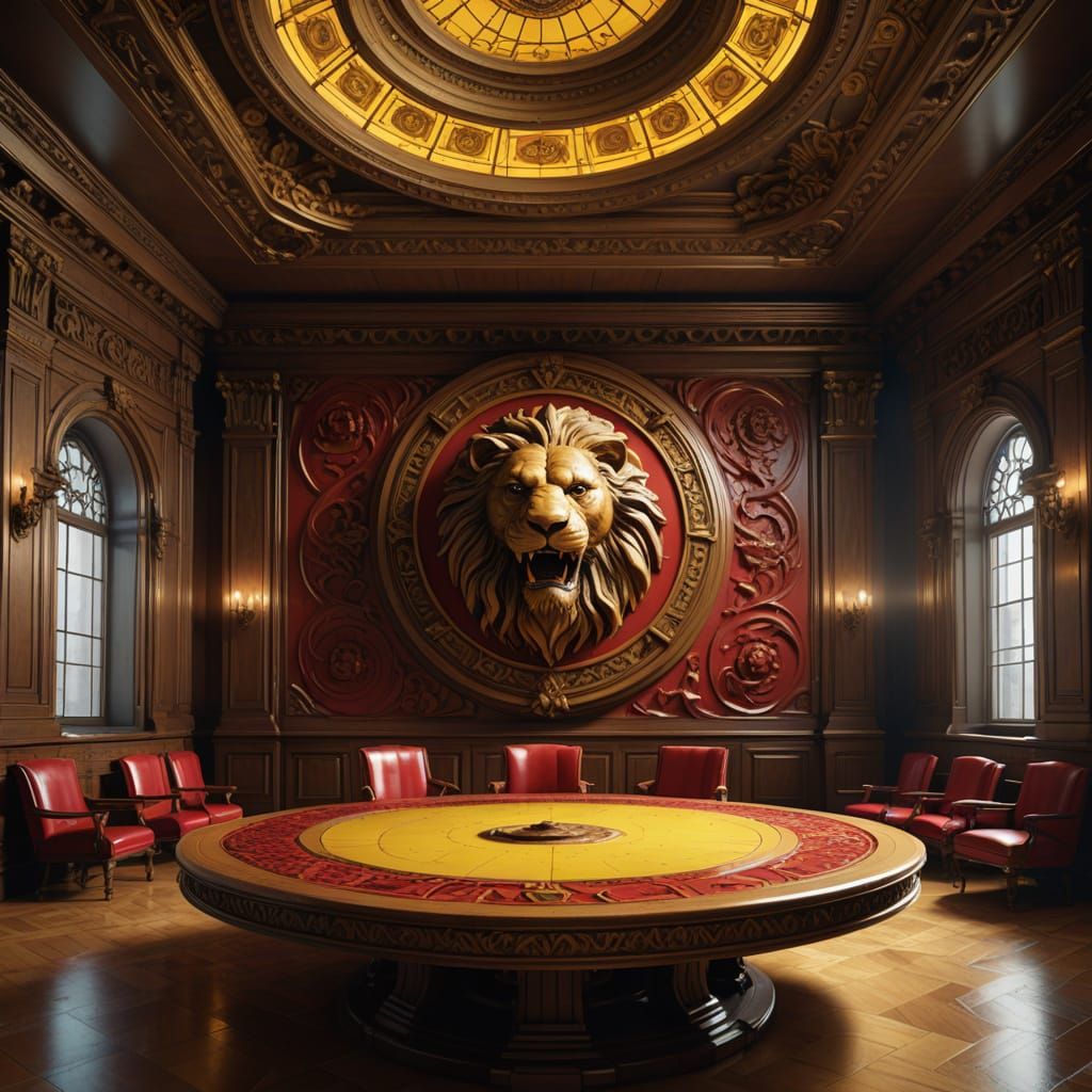 Intimate Yellow Stone Council Chamber with Lion Carvings