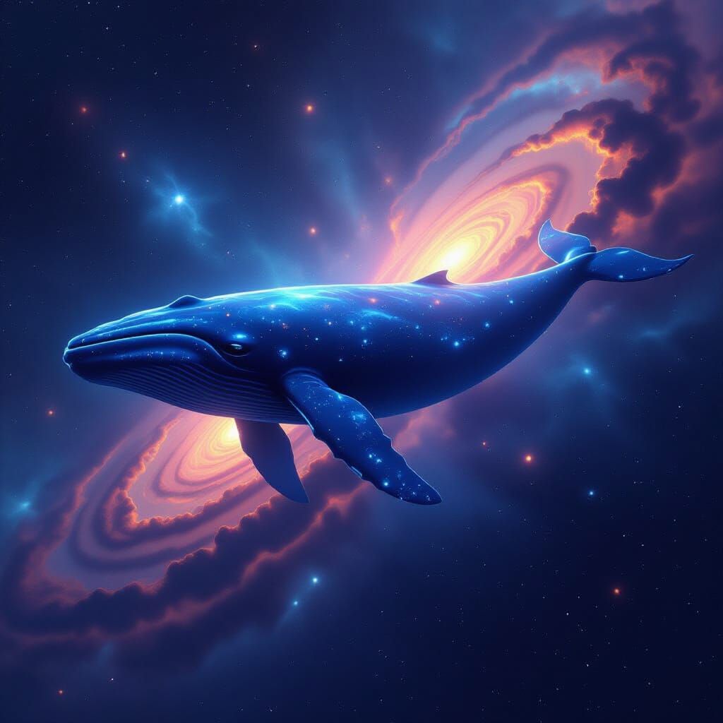 Colossal Bioluminescent Whale in Cosmic Nebula