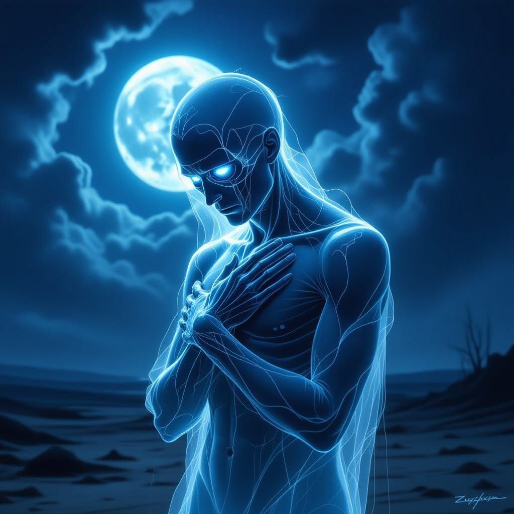 Anguished Spectral Figure in Gothic Horror Landscape