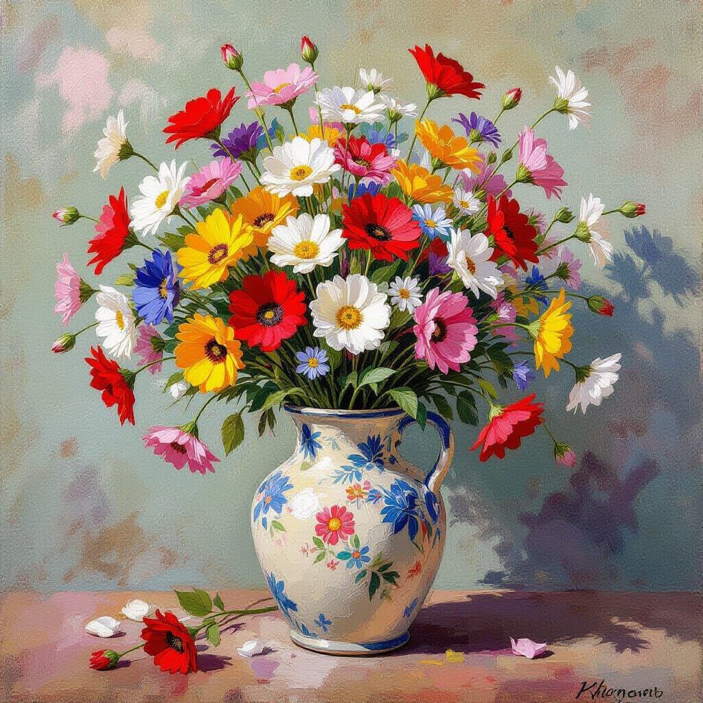 Elegant Clay Vase Overflowing with Wildflowers