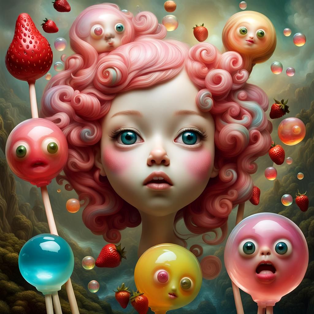 Whimsical Lollipop Face with Bubbles