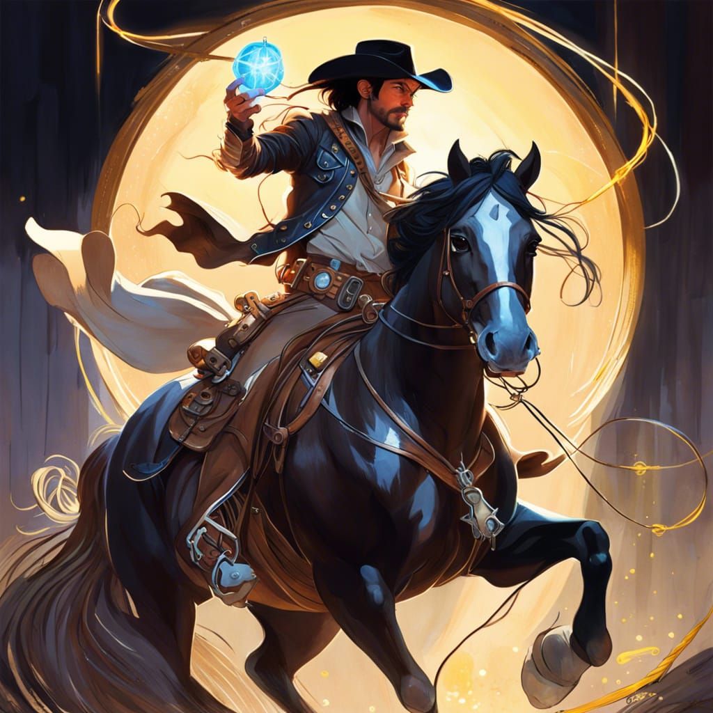 Cowboy Catches Treasure with Lasso, Digital Art