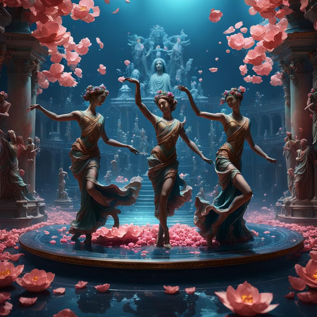 The Three Graces Dancing on Petals