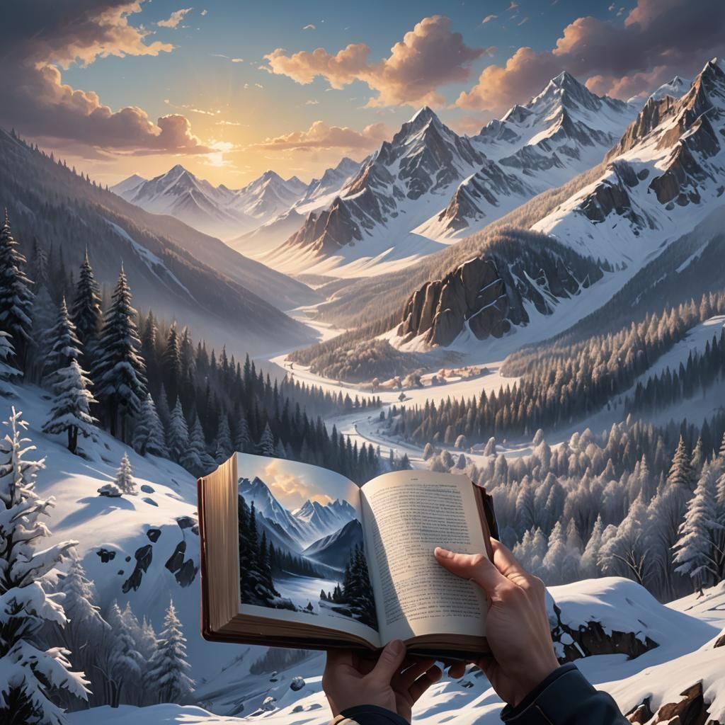 Winter Landscape with Book in Detailed Matte Painting