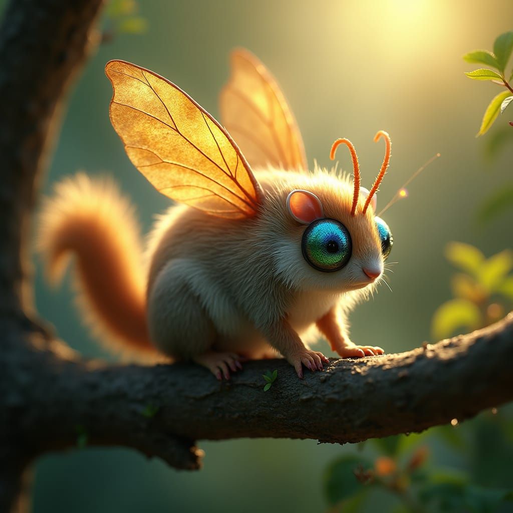 Whimsical Squirrel-Aphid Hybrid in Earthy Tones