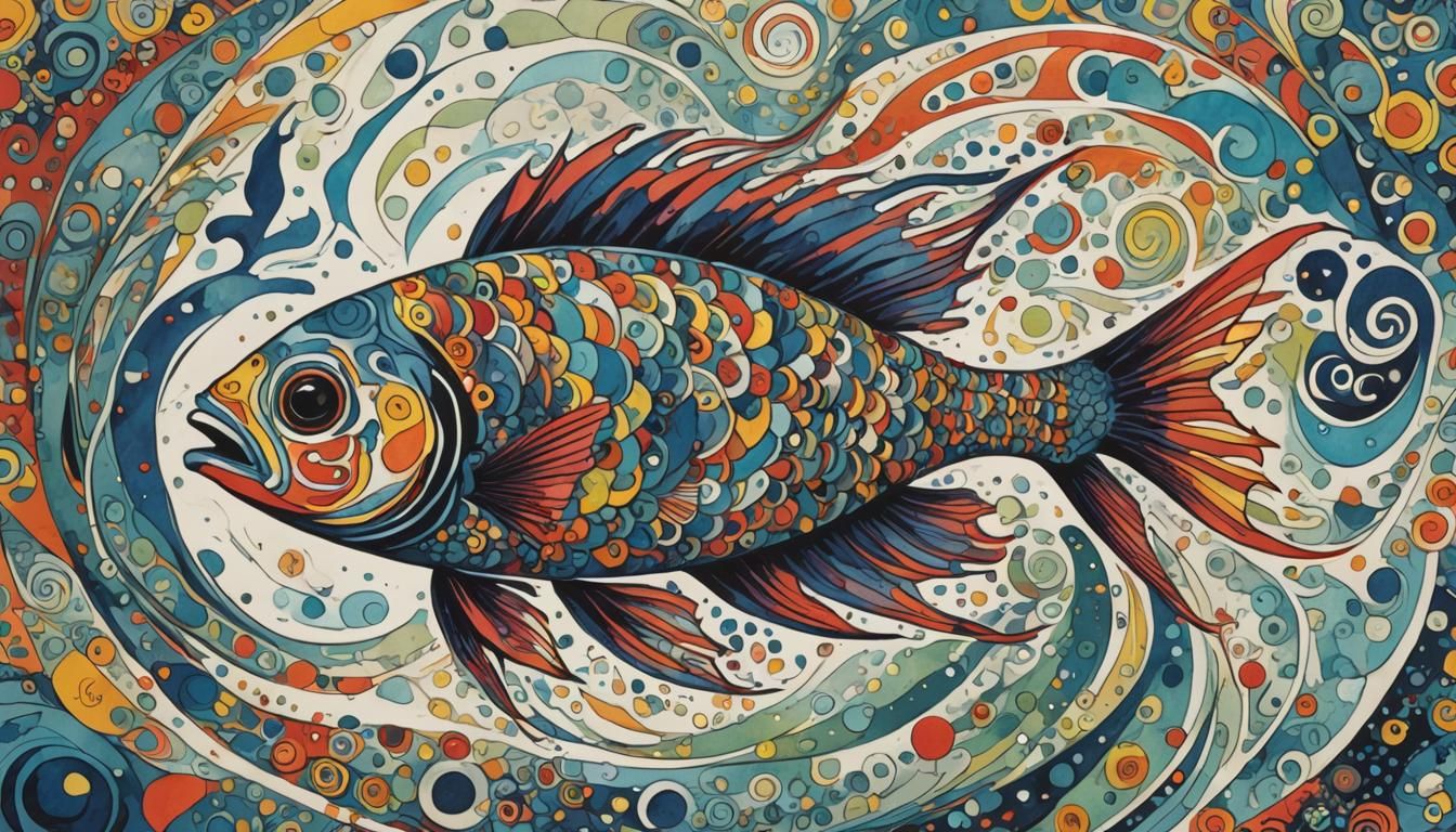 Abstract Ink Fish in Swirling Poster Art