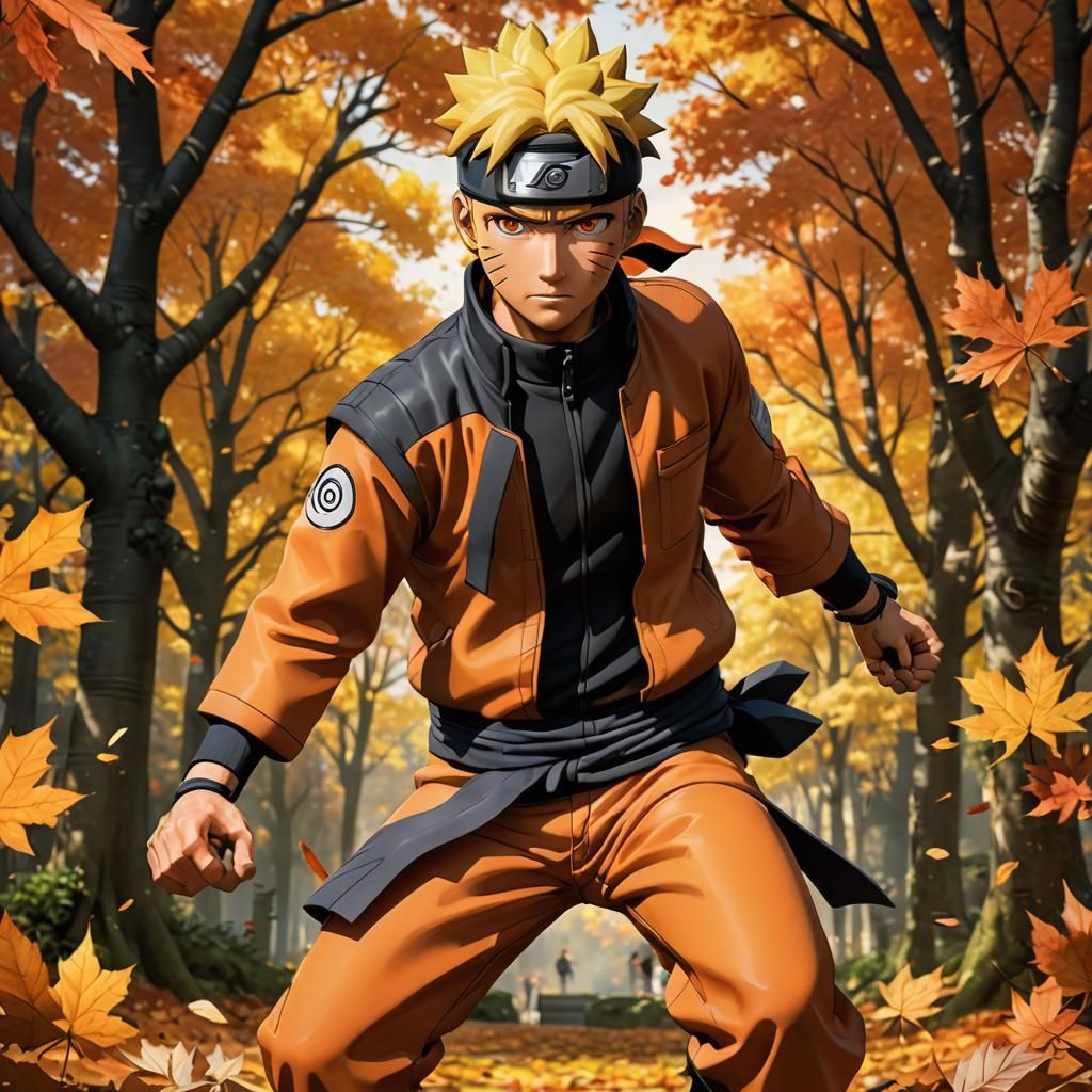 Naruto Uzumaki in Autumn, Hyper-Realistic Anime Style
