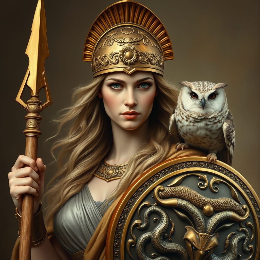 Goddess of Wisdom in Golden Greek Armor