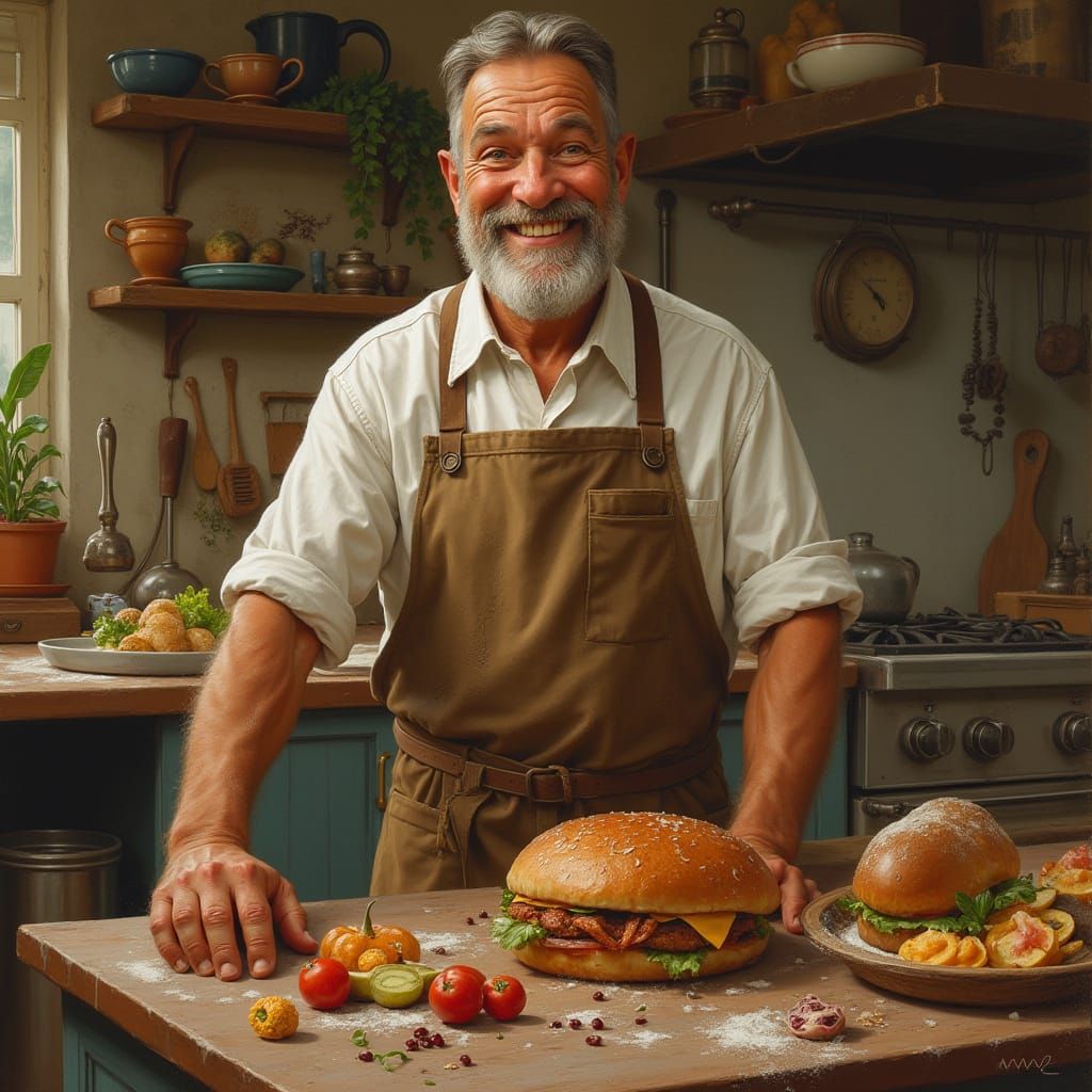 Heartwarming Bricklayer Surrounded by Family, in Classical S...