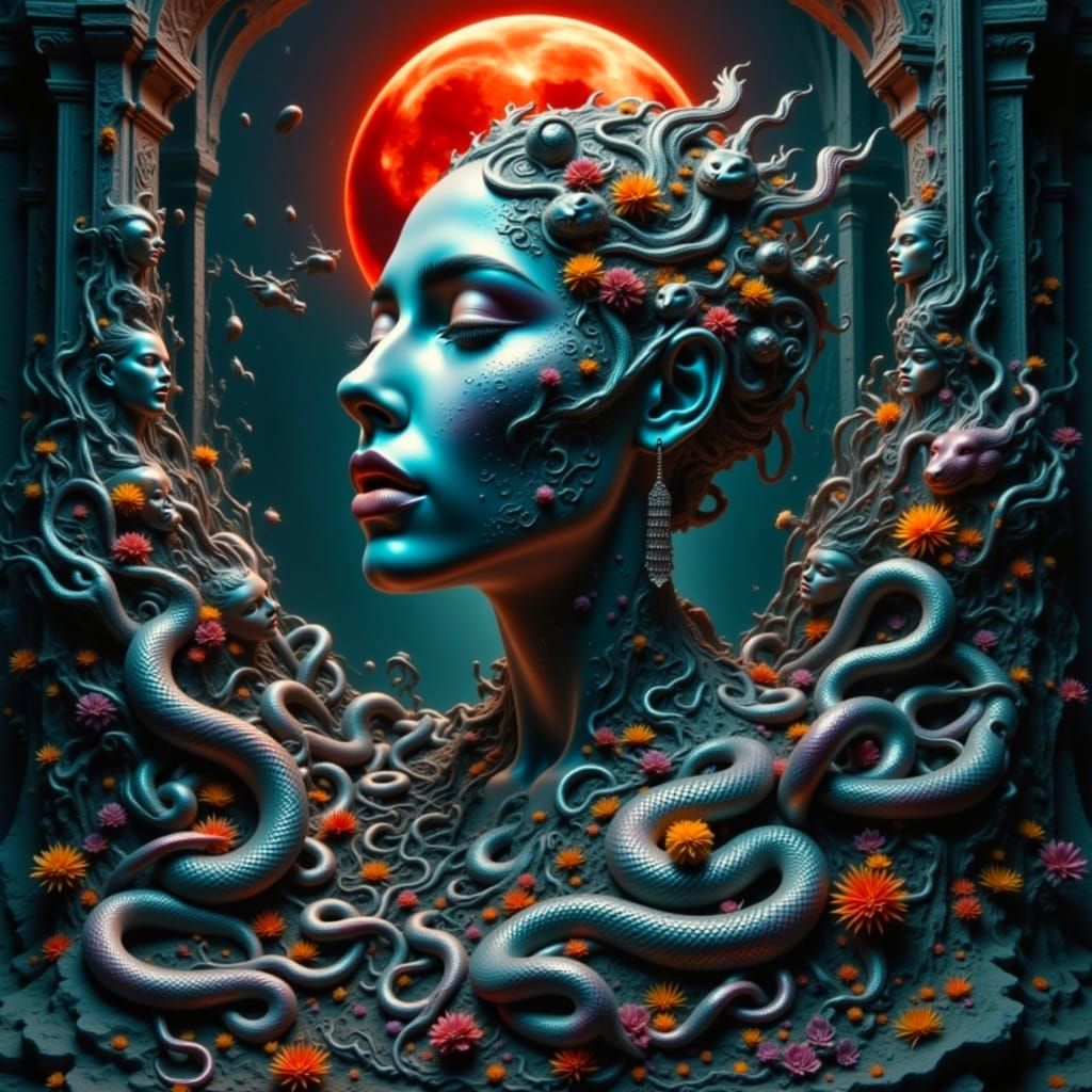 Mythical Goddess Medusa Envisioning a Serene Labyrinthine Pa...