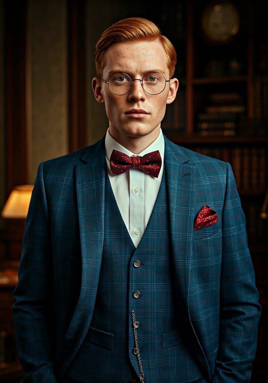 Elegant Ginger Professor in Classic Cinematic Style