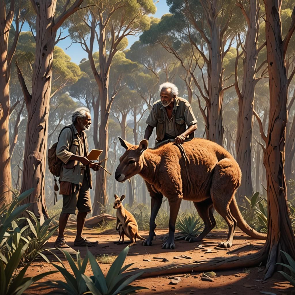 Aboriginal Family and Kangaroo Pop-Up Book Illustration