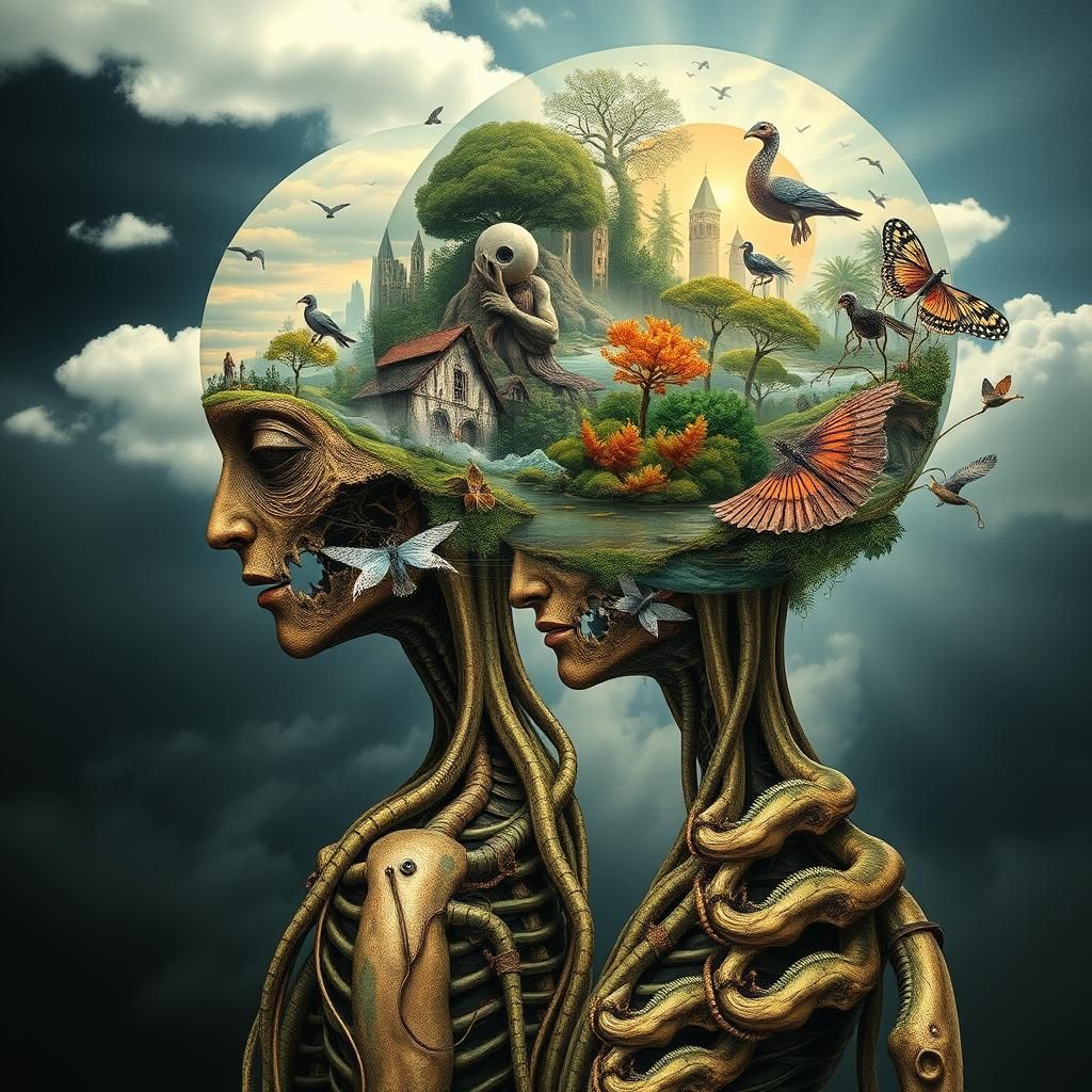 Surreal Mindscapes Intertwined: A Duality in Double Exposure